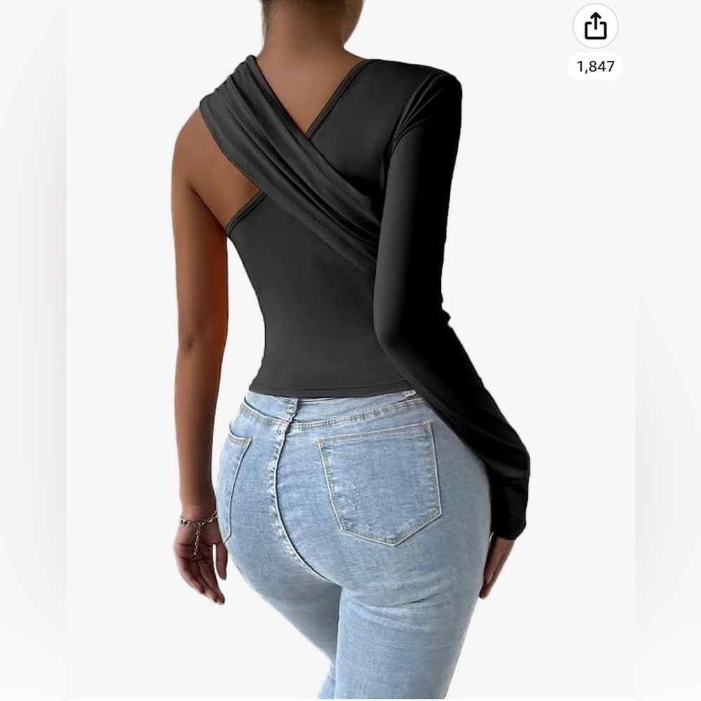 SOFIA'S CHOICE Women's Long Sleeve One Shoulder - Picture 2 of 8